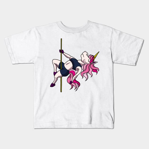 Unicorn on pole dance pole - Pole Fitness Kids T-Shirt by Modern Medieval Design